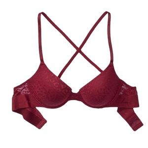 PINK Victoria’s Secret Wear Everywhere Push-Up Bra, Merlot Night, EUC, Size 32DD